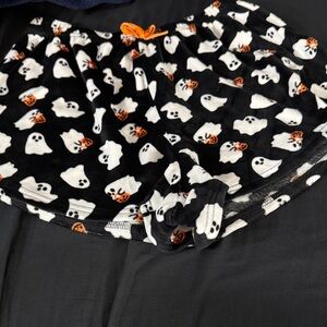 Black Ghost Print Pajama Shorts with Orange Accents